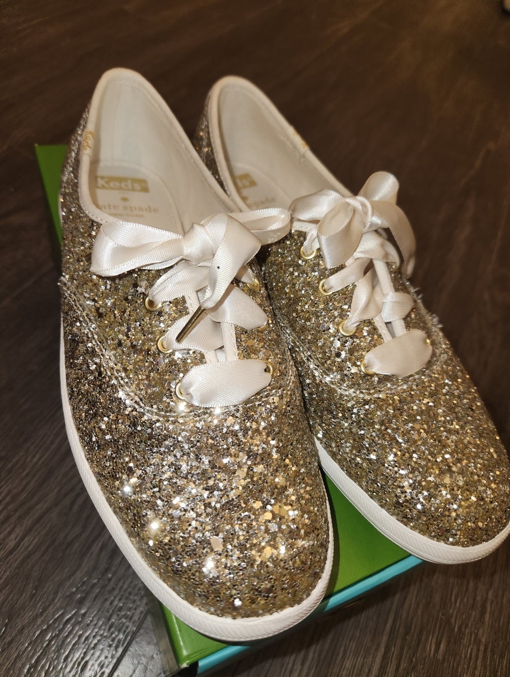 NIB Kate Spade Gold Glitter KEDS 7.5 - Picture 11 of 16
